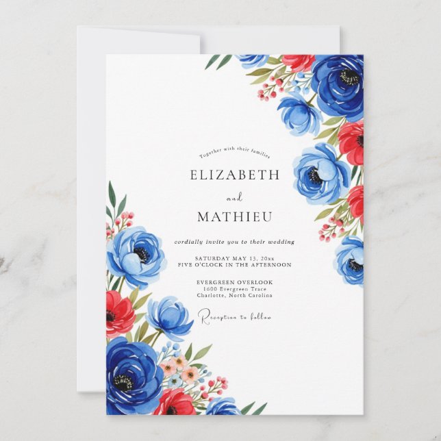 Convite Cobalt Blue Charismatic Summer Wedding (Frente)
