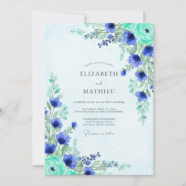 Convite Cobalt Blue Ethereal Meadow Wedding (Frente)