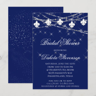 Convite Cobalt Blue Fleur de Lis Lights Chá de panela