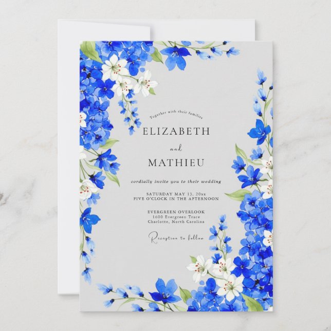 Convite Cobalt Blue Floral Romance Wedding (Frente)