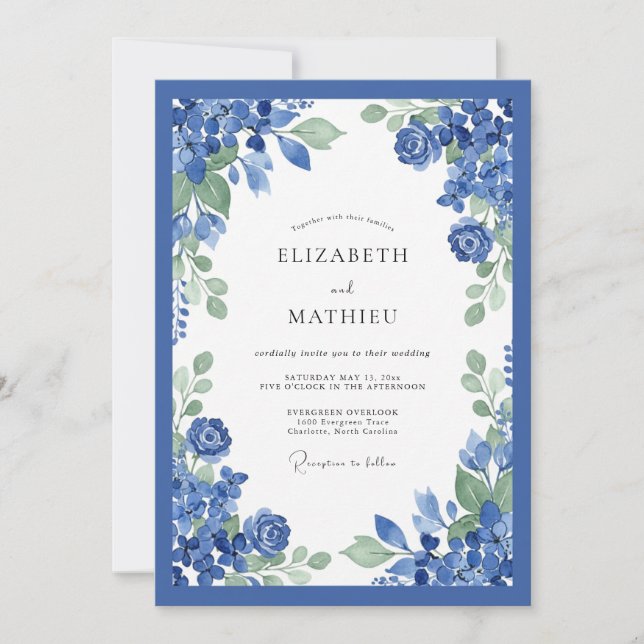 Convite Cobalt Blue Floral Wedding (Frente)