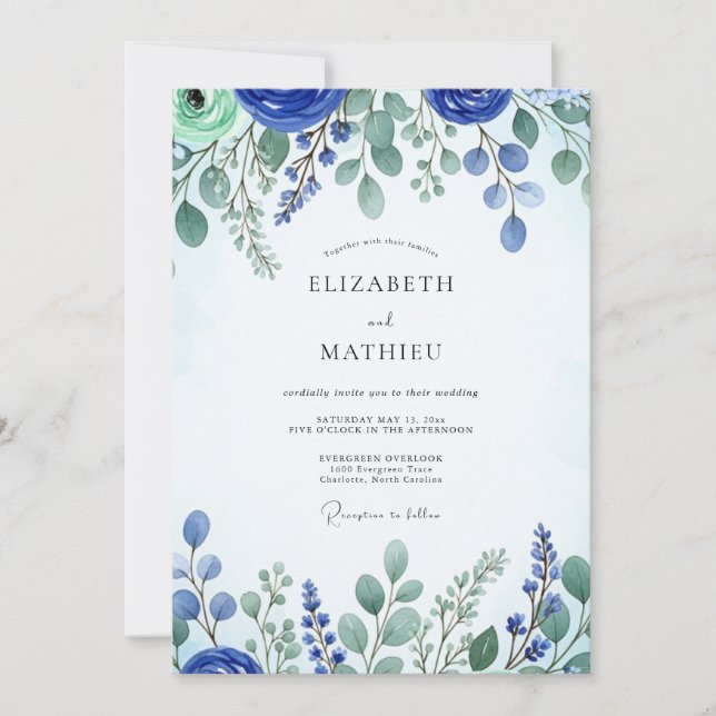 Convite Cobalt Blue Fresh Spring Wedding (Frente)