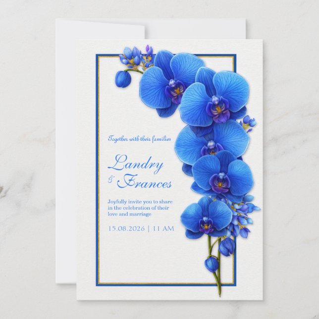 Convite Cobalt Blue Gilded Orchid Wedding (Frente)