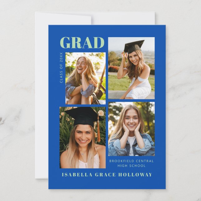 Convite Cobalt Blue Grad Announcement With Photos (Frente)