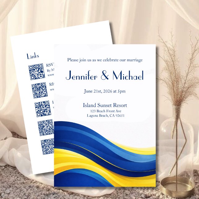 Convite Cobalt Blue & Lemon Yellow All in One Wedding  (Cobalt Blue & Lemon Yellow All in One Wedding Collection)