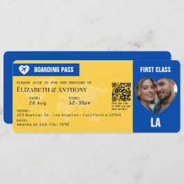 Convite Cobalt Blue & Lemon Yellow Boarding Pass Wedding