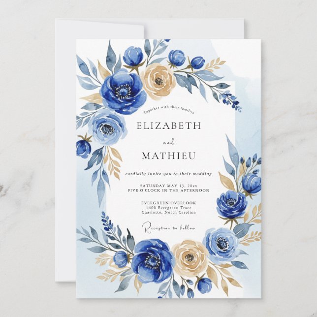 Convite Cobalt Blue Opulent Winter Wedding (Frente)