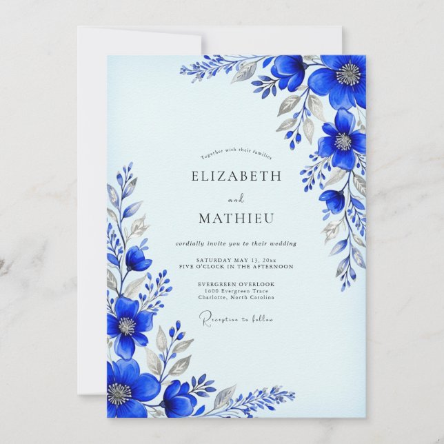 Convite Cobalt Blue Pristine Winter Wedding (Frente)