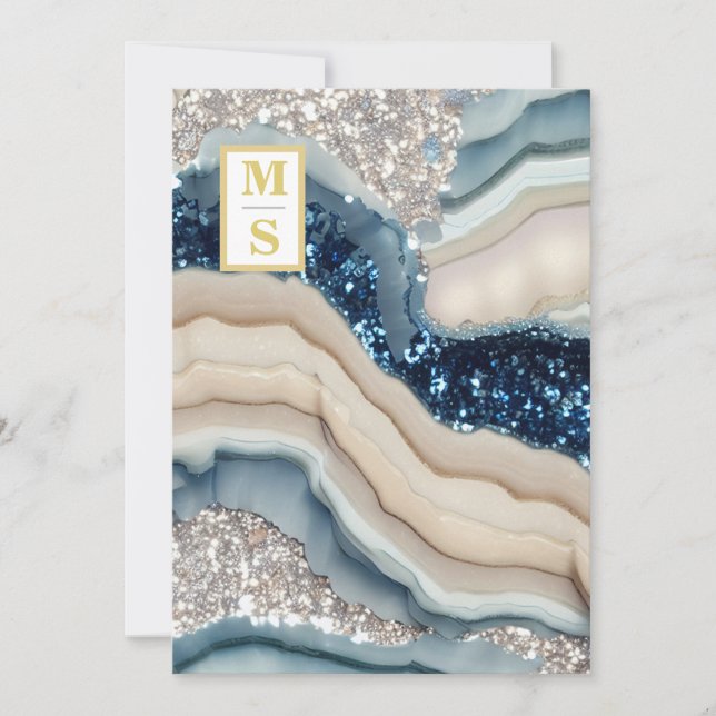 Convite *~ Cobalt Blue QR Ivory Agate AR66 RSVP Casamento (Frente)