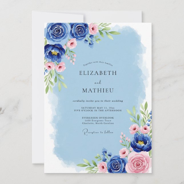 Convite Cobalt Blue Serene Spring Wedding (Frente)