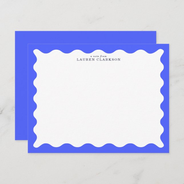Convite Cobalt Blue Wavy Frame Note Card (Frente/Verso)
