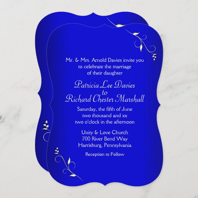 Convite Cobalto Azul Simplesmente Elegante (Frente/Verso)