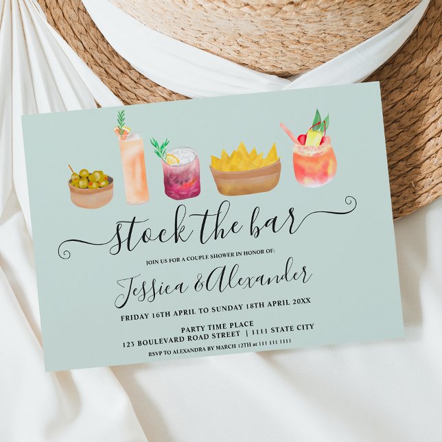 Convite Cobra coquetéis aquarelas casais chá azul (Criador carregado)