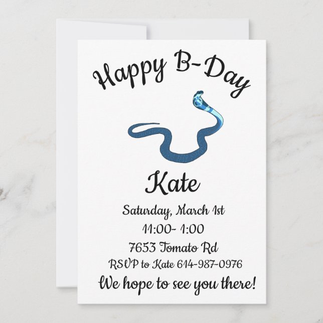 Convite Cobrá-Corala Azul Feliz Aniversário  (Frente)