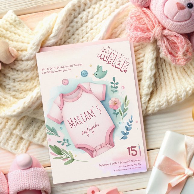 Convite Cobra-d'água, Floral, Rosa, Menina Muçulmana Aqiqa (Criador carregado)