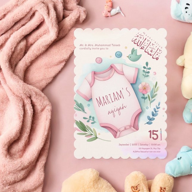 Convite Cobra-d'água, Floral, Rosa, Menina Muçulmana Aqiqa (Criador carregado)