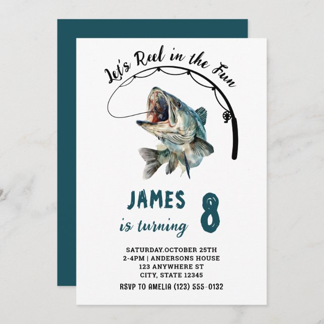 Convite Cobra-d'água no aniversário da pesca divertida (Frente/Verso)