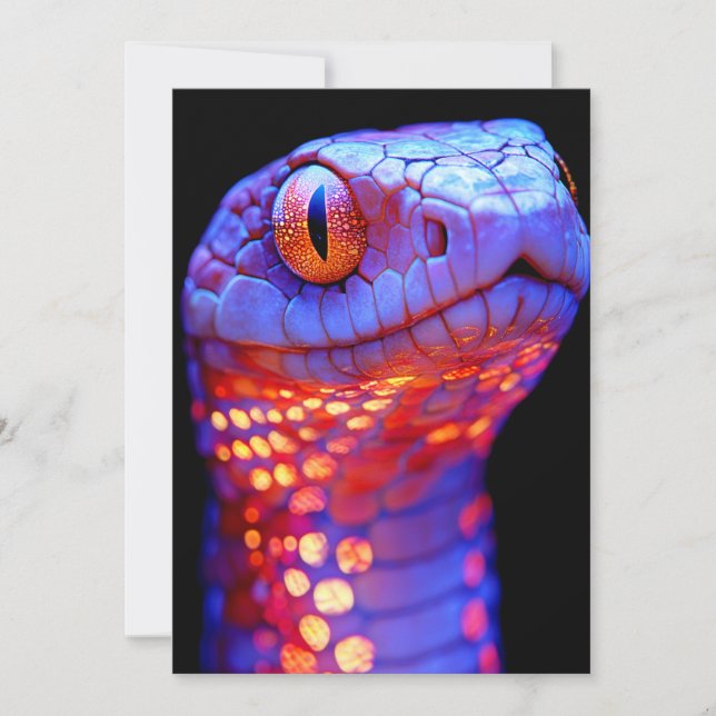 Convite Cobra de Neon brilhante com olhos hipnóticos e Sci (Frente)