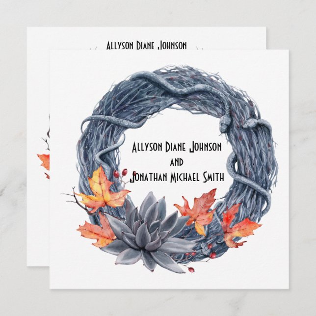 Convite Cobra Wreath Black Flowers Handfesting Casamento | (Frente/Verso)