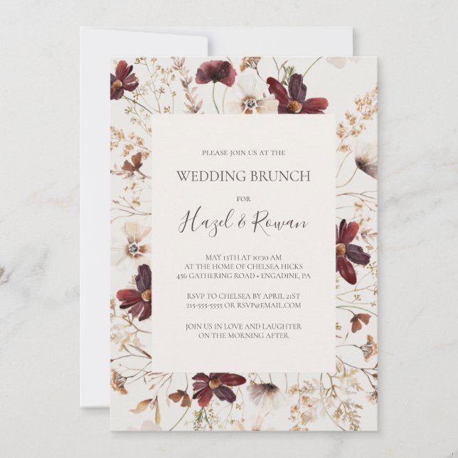 Convite Cobre Burgundy | Beige Wedding Brunch (Frente)