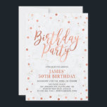Convite Cobre Confetti e Marble Adult 50ª Festa de anivers<br><div class="desc">Celebre seu dia especial com este modelo na moda moderno de convites de aniversário. Este design apresenta um confete texturizado de cobre chic com fundo de mármore.</div>