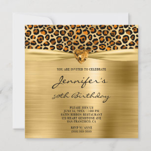 Convite Cobre Dourado Leopardo Folha Gema Coração 50º Aniv