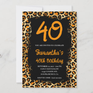 Convite Cobre Dourado Leopardo Pintado de Preto Aniversári