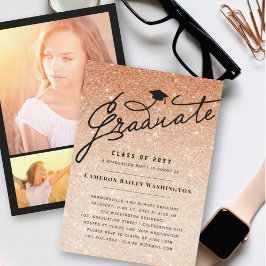 Convite Cobre Glitter Elegante Graduado Festa de Formatura
