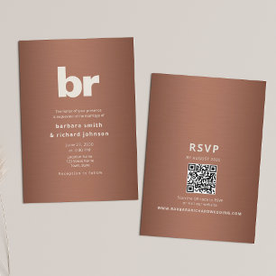 Convite Cobre Marrom Minimalista Casamento QR
