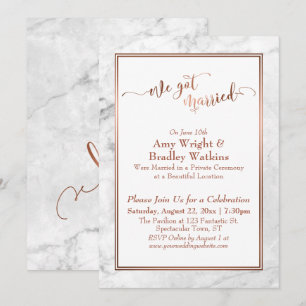 Convite Cobre Nós Casamos Celebração de Mármore Branco