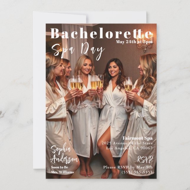 Convite Cobrir da Revista Bachelorette Spa Day (Frente)