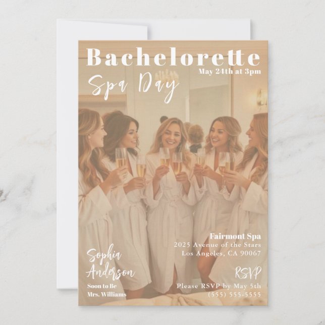 Convite Cobrir da Revista Bachelorette Spa Day (Frente)