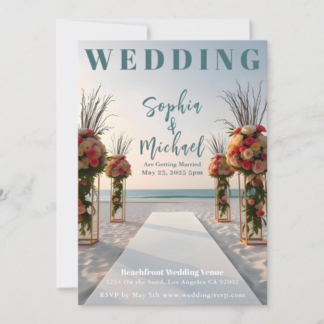 Convite Cobrir da Revista Beachfront Wedding (Frente)