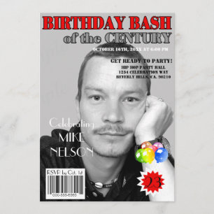 Convite Cobrir Da Revista Birthday Bash Red Cinza Qualquer