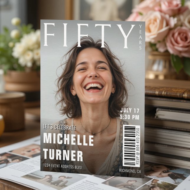 Convite Cobrir da revista Foto 50ª Festa de aniversário (Magazine Cover Photo 50th Birthday Party Invitation
)