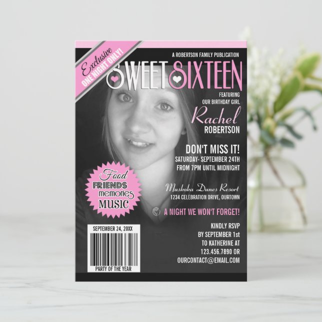 Convite Cobrir da Revista Sweet 16 (Em pé/Frente)