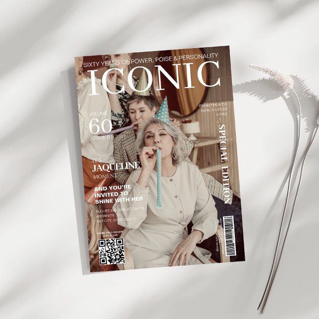 Convite Cobrir de revista com código qr 60º Festa de anive (Criador carregado)