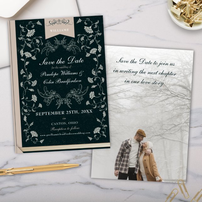 Convite Cobrir do Livro Negro Elegante Casamento Salve a D (Vintage black and beige victorian era wedding save the date invitations)