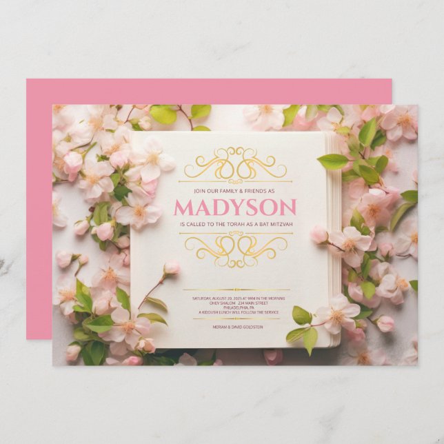Convite Cobrir do Livro Rosa Vintage - Festa Mitzvah (Frente/Verso)