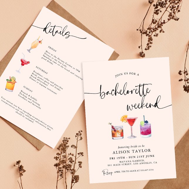 Convite Cocktail Bachelorette Weekend - Caligrafia (Criador carregado)