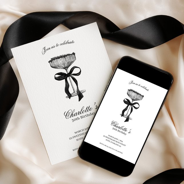Convite Cocktail & Bow 30th Birthday Invitation (Criador carregado)