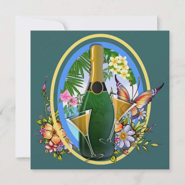 Convite Cocktail de Champanhe de Praia do Paradise - SRF (Frente)