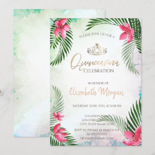 Convite Cocktail de Palma de Flor Tropical Verão Quinceañe