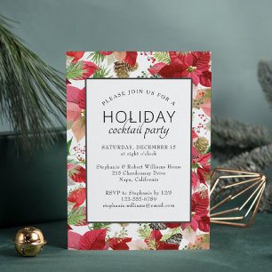 Convite Cocktail floral do feriado da poinsétia