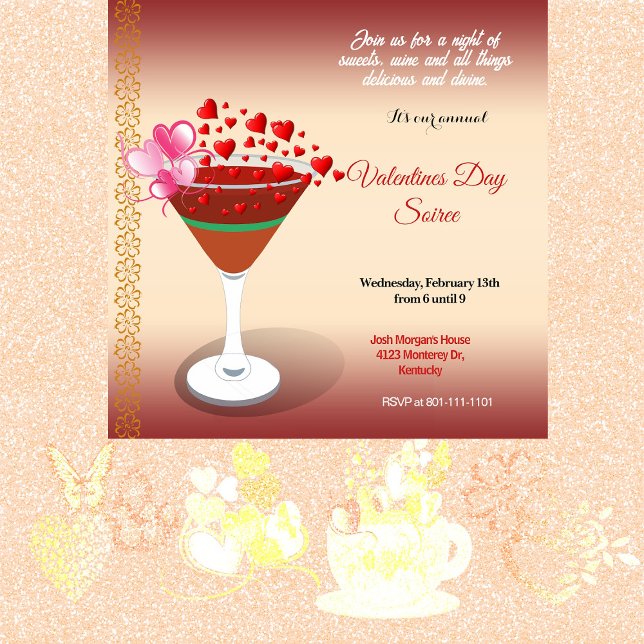 Convite Cocktail Love Encontra Namorados Varrendo Festa de (Cocktail Love Meet Valentine Sweeping Hearts Party Invitation)