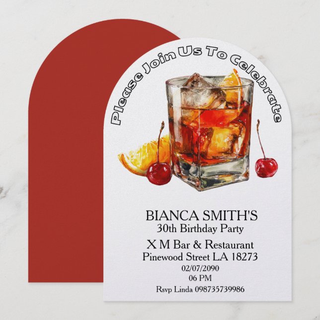 Convite Cocktail Theme Adult Birthday   (Frente/Verso)