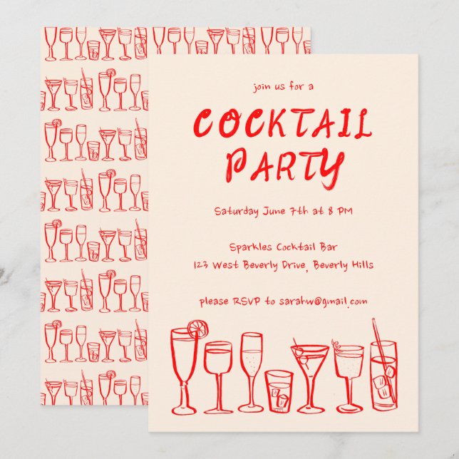 Convite Cocktail Whimsical Bebe Festa de aniversário Perso (Frente/Verso)