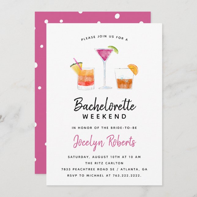 Convite Cocktails Bebe Bachelorette Weekend Party (Frente/Verso)