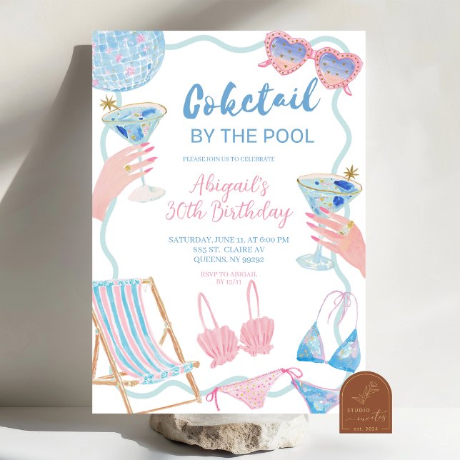 Convite Cocktails by The Pool Birthday Invitation (Criador carregado)