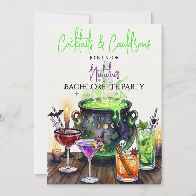 Convite Cocktails & Cauldrons Halloween Bachelorette Party (Frente)